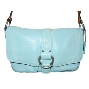 Coach 2008 Chelsea Pebbled Leather Buckle Flap Hobo Handbag in Tiffany Blue